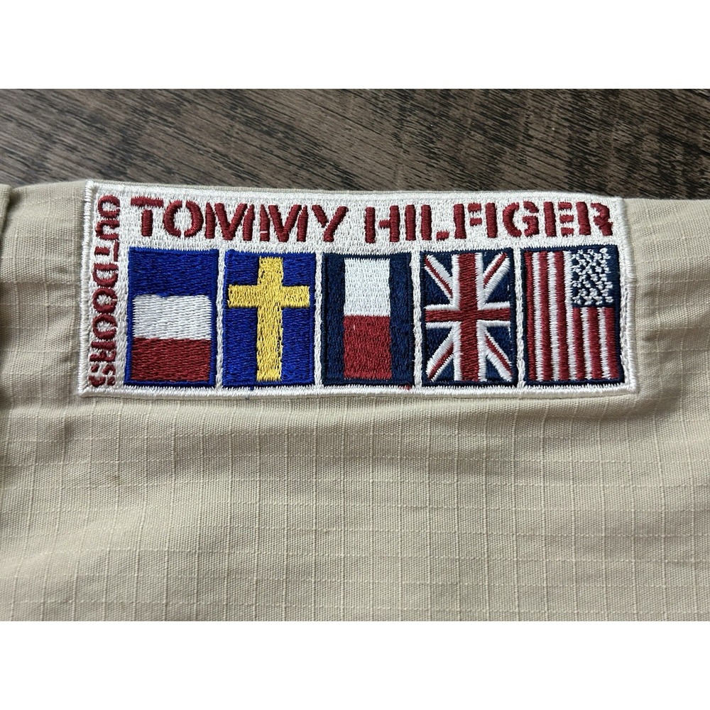 Vintage Tommy Hilfiger Shirt Men XL Tan Button Up Safari Patch Work - Picture 5 of 10